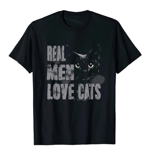 Real Men Love Cats T Shirt Awesome Cats Lover Tee Tops & Tees Fashion Chinese Style Cotton Men's T Shirt Cartoon