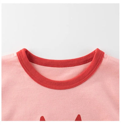 Kids Girls Clothes 100% Cotton Short Sleeve T-Shirts Bear Cat Cartoon Children Clothes 2 3 4 5 6 7 8 Years Kids Summer Clothing