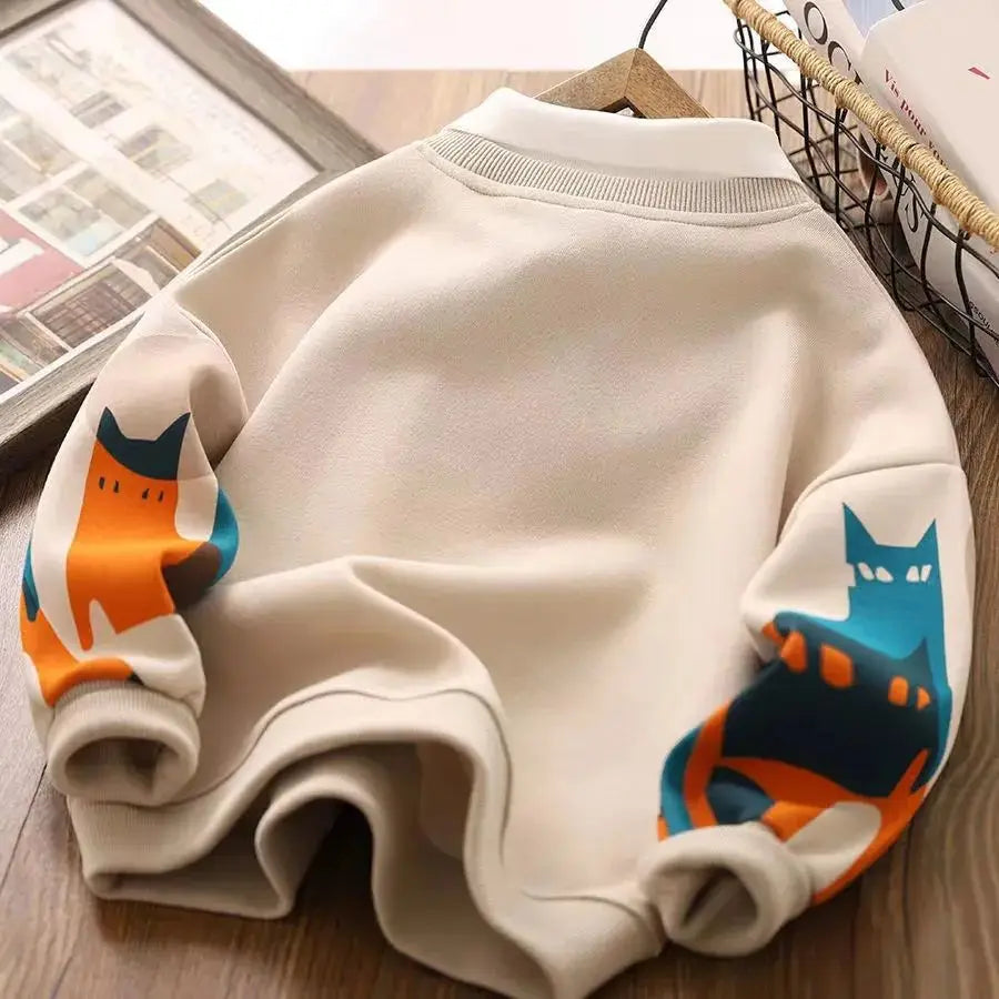 boys girls Cartoon Cat sweatshirt Fashion Graphic Crewneck Printed Pullover Top newyear Clothes 2025 kids clothes