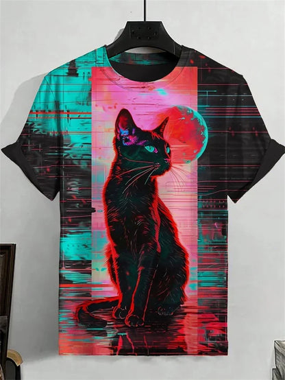 Funny Cat Graphic T Shirts For Men Fashion Summer Short Sleeve Crew Neck 3D Printed Kids T-shirts Casual Oversized Harajuku Tees