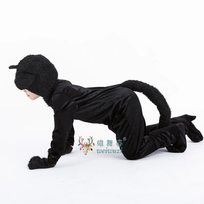 Children's Day Black Cat Cosplay Kids Costume Cute Kitten Animal Onesie Gloves Hat Suit Suitable for Stage Show Halloween Party