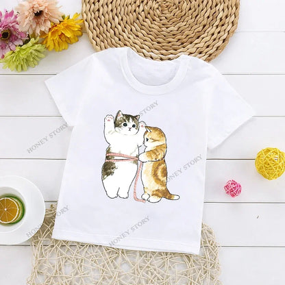 Cats Kids T Shirt Personalized Cartoon Cat Print Fashion Children's T-shirt Short Sleeve Children's Summer Boys Clothes Tops Tee