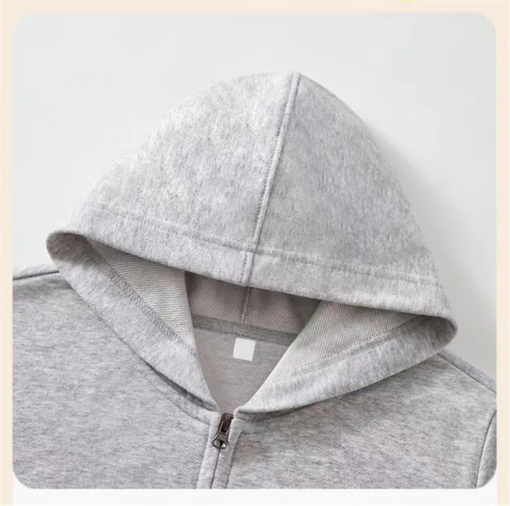 Cute Black Cat Print Zip-up Jacket Spring Boys Hooded Sweatshirt Cartoon Zipper Coat Autumn Kids Outdoor Hoodie Clothing MKA1