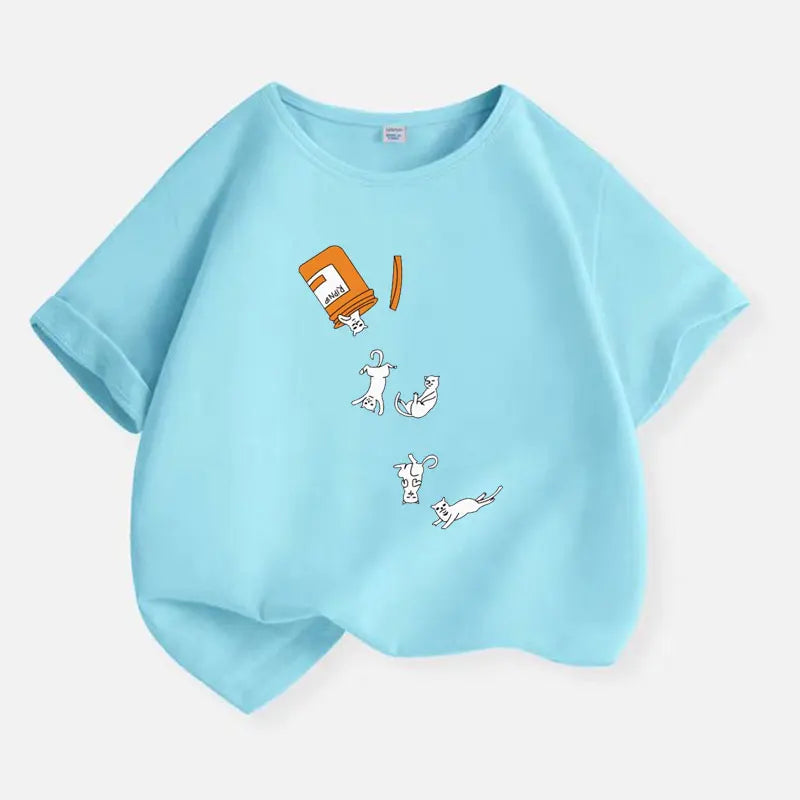 Korean Cat Brother Children Clothing New Boys T-shirt Casual Summer Top Cotton Kids Short Sleeves Baby Kids T Shirt 2-12 Years