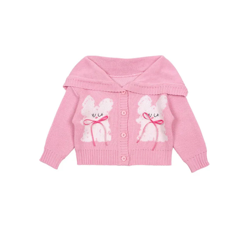 Children's Clothes 2025BE Knitwear Cardigan Skirts Baby Girls Autumn Winter Princess Bow Printed Dress Clothings KIDS AM Korean
