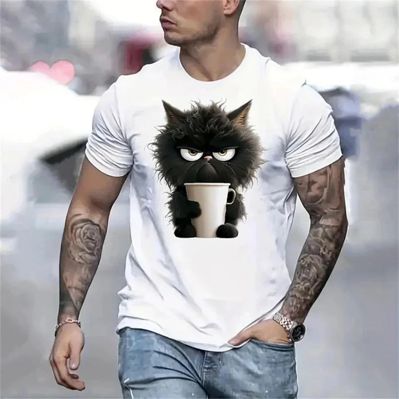Cute Cat Pattern T-Shirt For Men Animal 3D Printed T Shirts Summer Fashion Casual Street Short Sleeve Tees Loose Crew Neck Tops