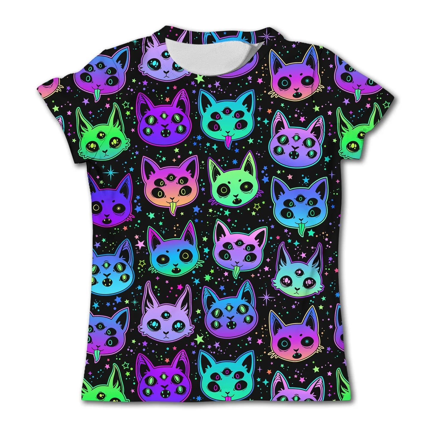 Kids' Fun Cat Graffiti Graphic T-shirt Summer Casual Short Sleeve Girl Loose T shirts 3-12Y Boys 3D Printed Clothing Cartoon Top