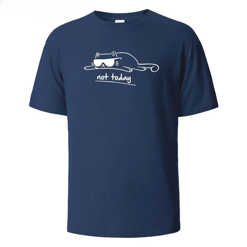 Not Today Cat Printed Comfortable Cotton Tshirt Men Simple Crew Neck Design Soft Breathable Short Sleeve Basic Men's T-shirt Top