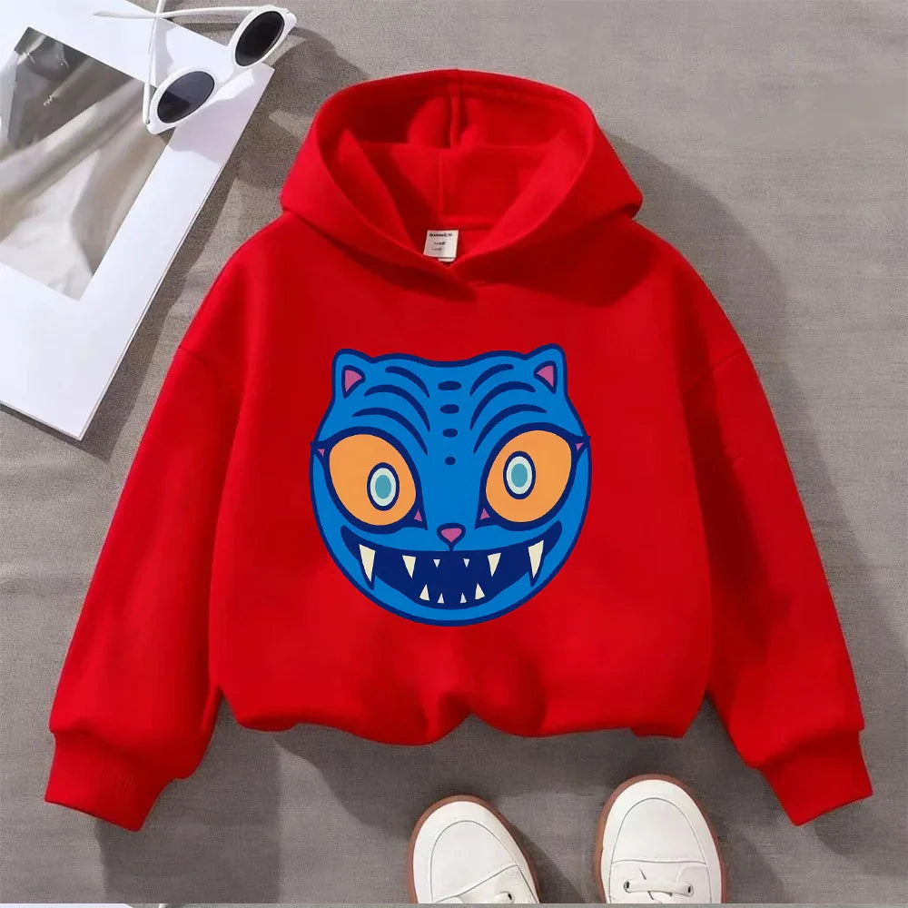 Kids' Sweatshirt Cute Blue Cat Face Print Toddler Pullover Long Sleeve Cotton Casual Top for Boys Girls 2-8Y