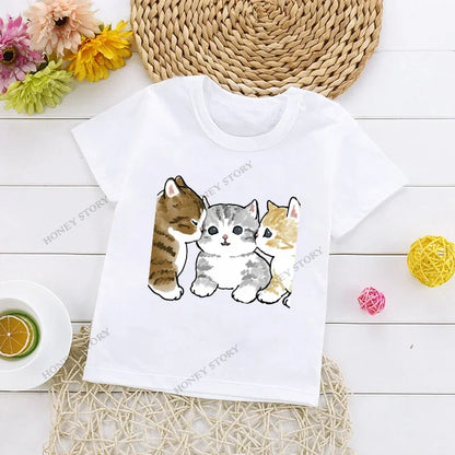 Cats Kids T Shirt Personalized Cartoon Cat Print Fashion Children's T-shirt Short Sleeve Children's Summer Boys Clothes Tops Tee
