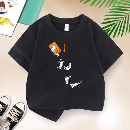 Korean Cat Brother Children Clothing New Boys T-shirt Casual Summer Top Cotton Kids Short Sleeves Baby Kids T Shirt 2-12 Years