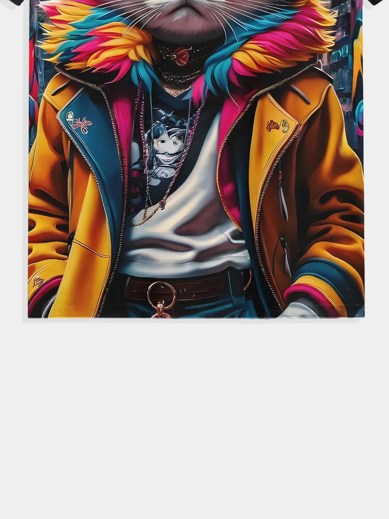 Men's Summer Fashion T-Shirt with Cool Cat 3D Print – Comfortable Polyester,Round Neck,Short Sleeves,Vibrant Casual Wear