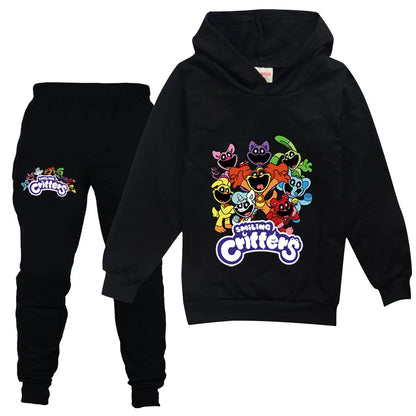 Kids Clothing Sets Boys Girls Cartoon Smiling Critters Costume Cat Nap Long Sleeve Hoodies and Pants Children Pullover Tracksuit