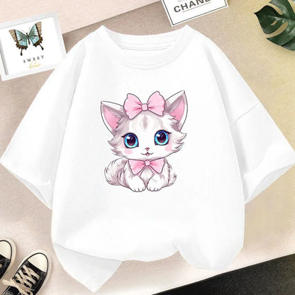 Kids Lovely Cat Pet Animal T Shirt Fashion Summer Girls Cute Casual Top Short Sleeve Tshirts Children Cartoon Graphic Tee