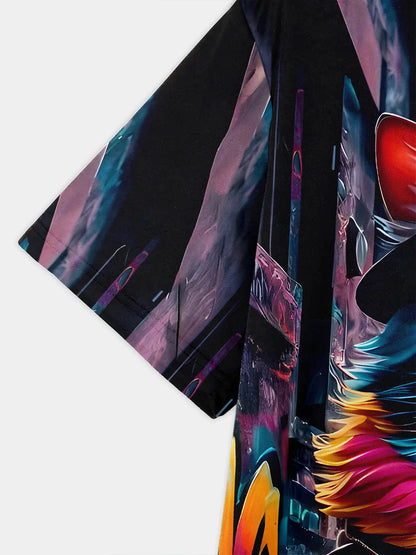 Men's Summer Fashion T-Shirt with Cool Cat 3D Print – Comfortable Polyester,Round Neck,Short Sleeves,Vibrant Casual Wear