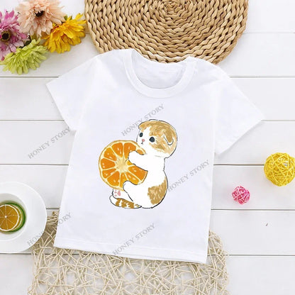 Cats Kids T Shirt Personalized Cartoon Cat Print Fashion Children's T-shirt Short Sleeve Children's Summer Boys Clothes Tops Tee