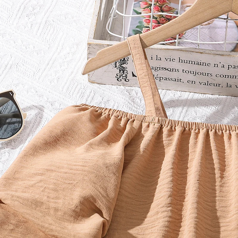 Kids Clothing Sets For Girls Khaki Off-shoulder Long sleeve Top & Stripe Printing Pants Summer Resort Style Children Suits OOTD