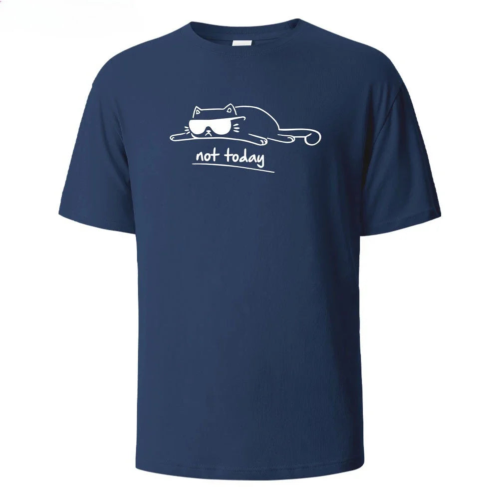 Not Today Cat Printed Comfortable Cotton Tshirt Men Simple Crew Neck Design Soft Breathable Short Sleeve Basic Men's T-shirt Top