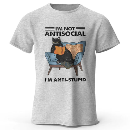 Men's I Am Not Anti Social Printed T-Shirt 100% Cotton Oversized Funny Cat Graphic Tees for Men Women Summer Tops