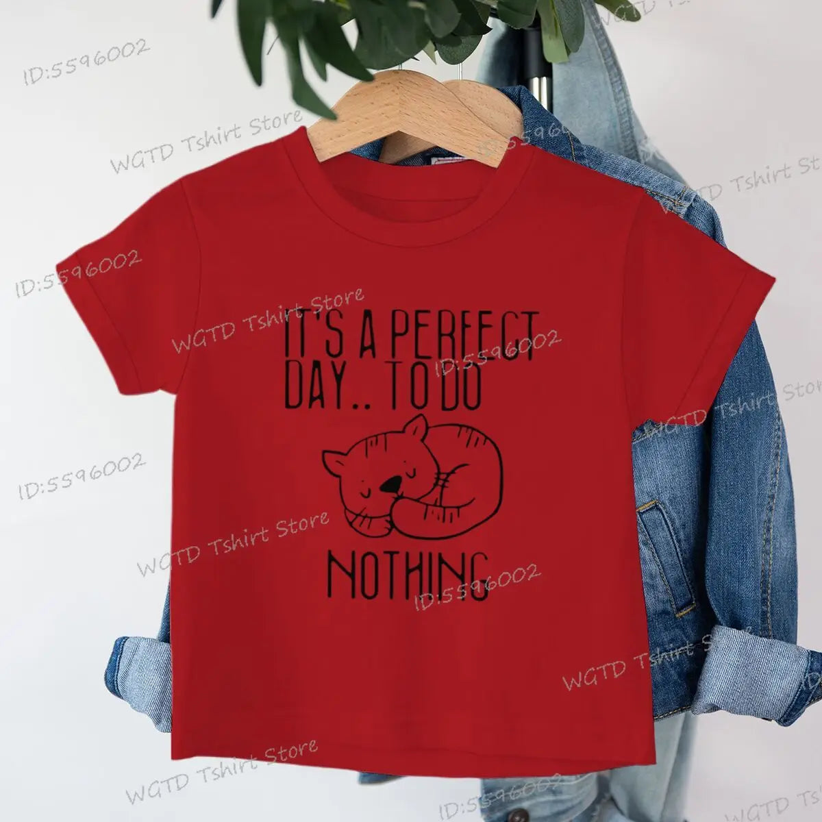 Children's Clothing It's A Perfect Day To Do Nothing T-Shirt for Cat Lover Gift Soft Cotton Tee Y2k Harajuku Luminous Kids Shirt