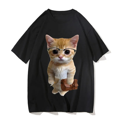 Cat Meme Graphic T Shirt for Men Clothing Funny Munchkin Kitty T-shirt Unisex Casual Children Tops Tee Shirts Cute Short Sleeve