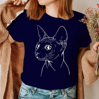 Summer Shirt Casual Clothing Graphic T Shirt Short Sleeve Women Sphinx Cat Fashion Clothes Tee T-shirt Female Tops Camisas Mujer