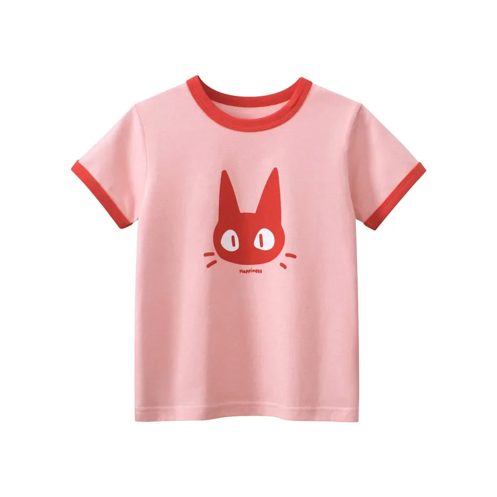 Kids Girls Clothes 100% Cotton Short Sleeve T-Shirts Bear Cat Cartoon Children Clothes 2 3 4 5 6 7 8 Years Kids Summer Clothing