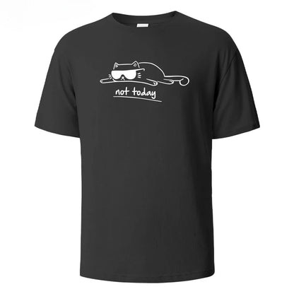 Not Today Cat Printed Comfortable Cotton Tshirt Men Simple Crew Neck Design Soft Breathable Short Sleeve Basic Men's T-shirt Top