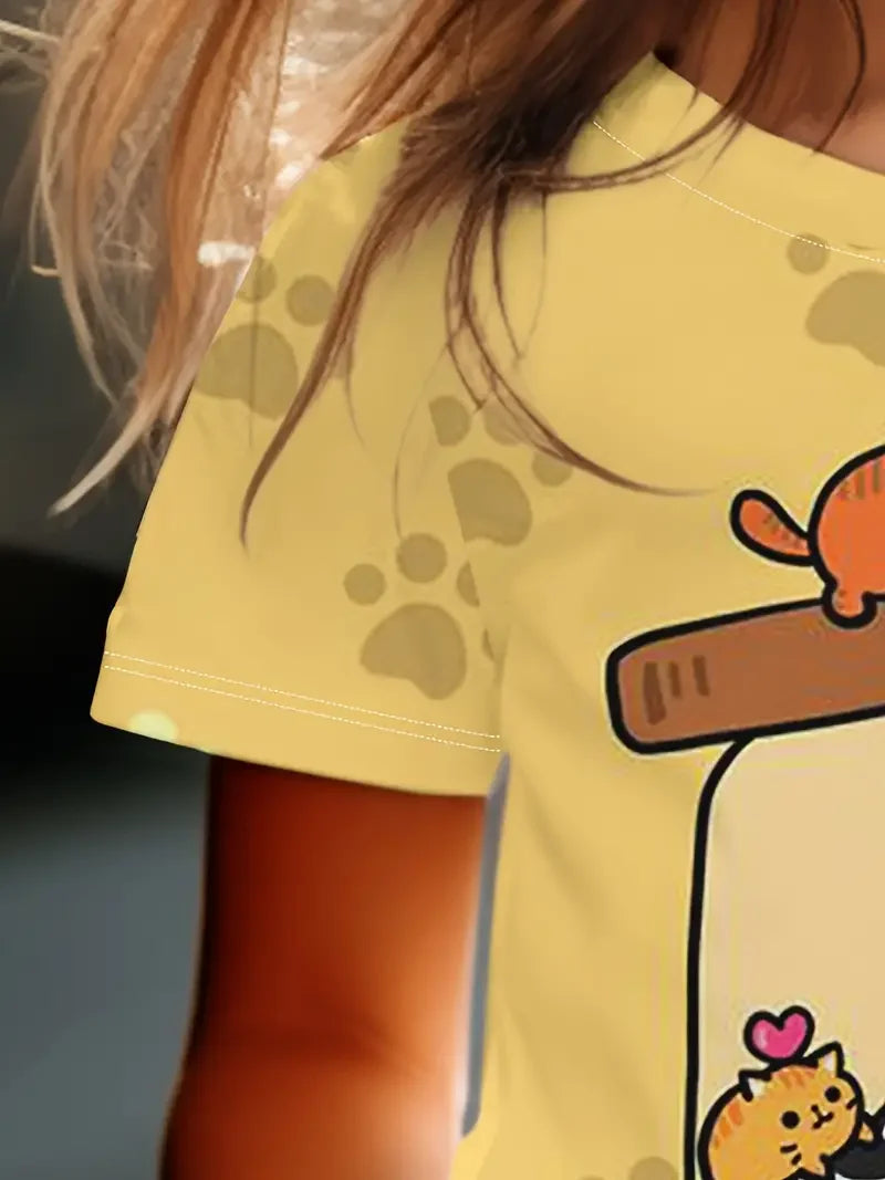 Kids Clothes Children's T-Shirt Girl Short Sleeve Top Cartoon Cat Kawaii Girls Summer Clothes Child T-Shirt  Children's Clothing