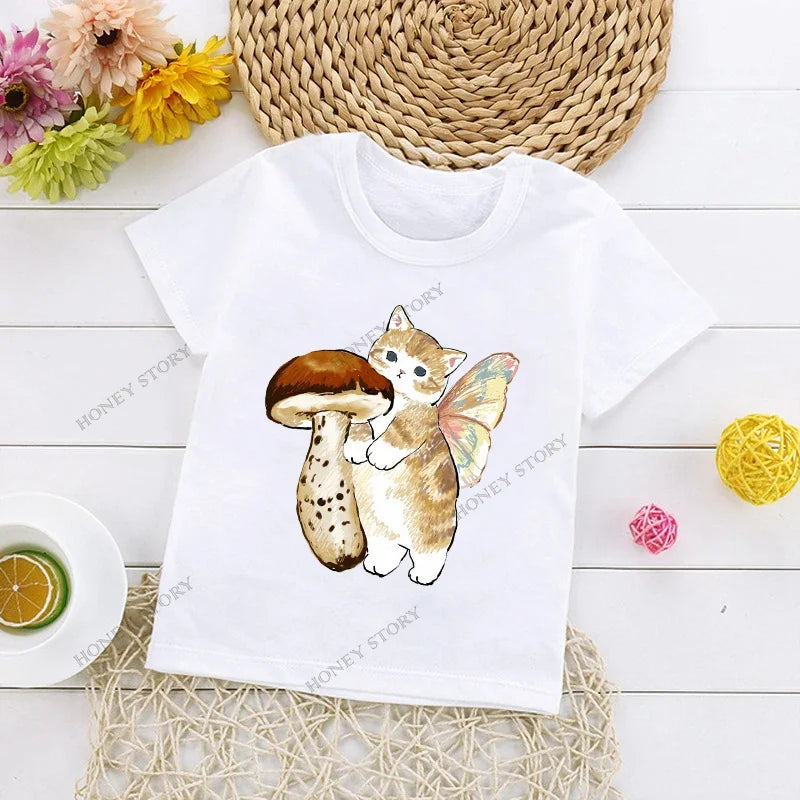 Cats Kids T Shirt Personalized Cartoon Cat Print Fashion Children's T-shirt Short Sleeve Children's Summer Boys Clothes Tops Tee