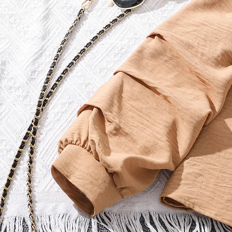 Kids Clothing Sets For Girls Khaki Off-shoulder Long sleeve Top & Stripe Printing Pants Summer Resort Style Children Suits OOTD