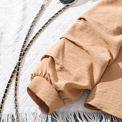 Kids Clothing Sets For Girls Khaki Off-shoulder Long sleeve Top & Stripe Printing Pants Summer Resort Style Children Suits OOTD