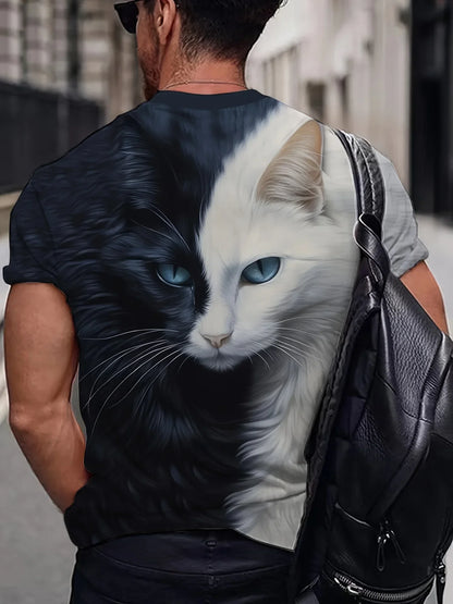Funny Cartoon Cat Pattern T Shirt For Men Animal Graffiti 3D Printed T-Shirts Summer Casual Short Sleeve Tees Round Neck Tops