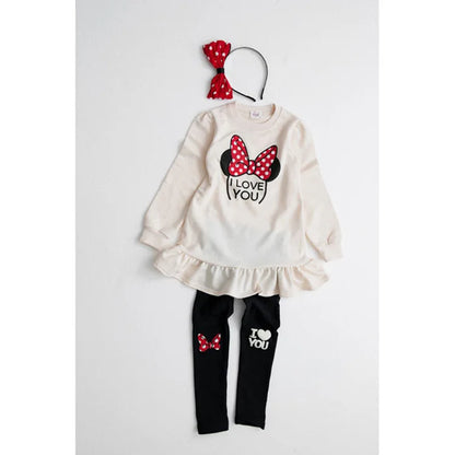 Kids Clothing Set Spring Autumn Cartoon Bow Knot Long Sleeve Cotton Shirt+Leggings 2Pcs Suit For 3-8 Years Girls Casual Outfit