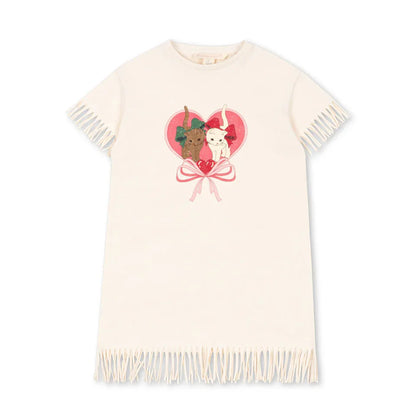 Summer 2025 KS Children Clothes Set Girls Cute Cat Print Tassels T-shirts Shorts Suit Kids Thin Soft Sling Dresses Girl Clothing