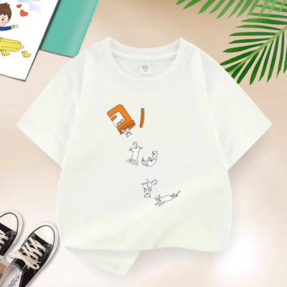 Korean Cat Brother Children Clothing New Boys T-shirt Casual Summer Top Cotton Kids Short Sleeves Baby Kids T Shirt 2-12 Years