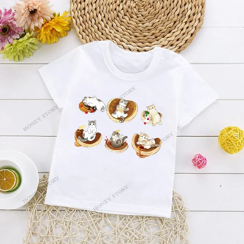 Cats Kids T Shirt Personalized Cartoon Cat Print Fashion Children's T-shirt Short Sleeve Children's Summer Boys Clothes Tops Tee