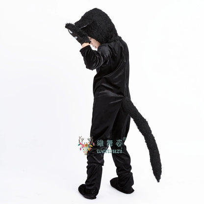 Children's Day Black Cat Cosplay Kids Costume Cute Kitten Animal Onesie Gloves Hat Suit Suitable for Stage Show Halloween Party