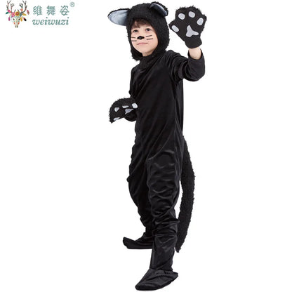 Children's Day Black Cat Cosplay Kids Costume Cute Kitten Animal Onesie Gloves Hat Suit Suitable for Stage Show Halloween Party