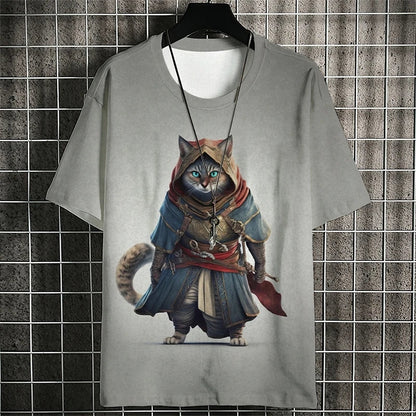 Fashion Warrior Cat Graphic T Shirts For Men Trend Summer Crew Neck 3D Cat Printed Kids T-shirts Cool Streetwear Harajuku Tees