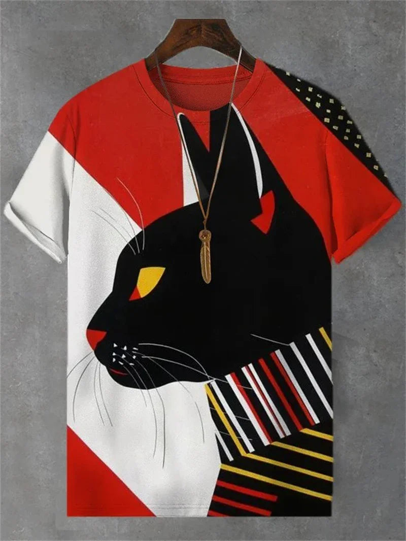 Funny Cat Graphic T Shirts For Men Fashion Summer Short Sleeve Crew Neck 3D Printed Kids T-shirts Casual Oversized Harajuku Tees