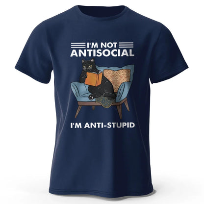 Men's I Am Not Anti Social Printed T-Shirt 100% Cotton Oversized Funny Cat Graphic Tees for Men Women Summer Tops