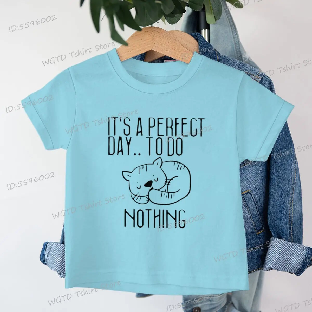Children's Clothing It's A Perfect Day To Do Nothing T-Shirt for Cat Lover Gift Soft Cotton Tee Y2k Harajuku Luminous Kids Shirt