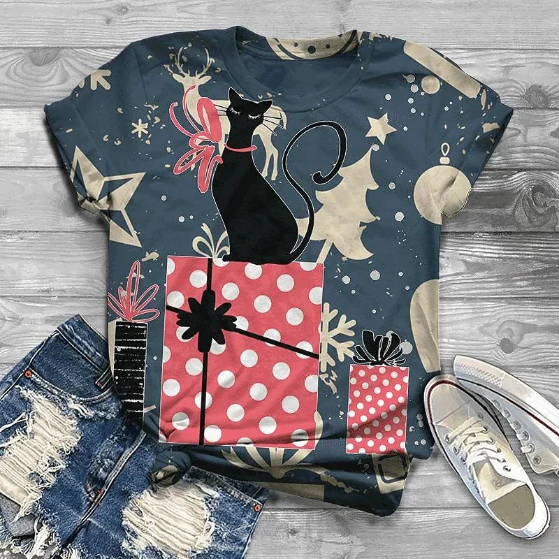 Cat Short Sleeve Cartoon Cat Women's T-Shirt Summer Fashion 3d Cartoon Women Clothing T Shirt For Women Daily Casual Top Tee
