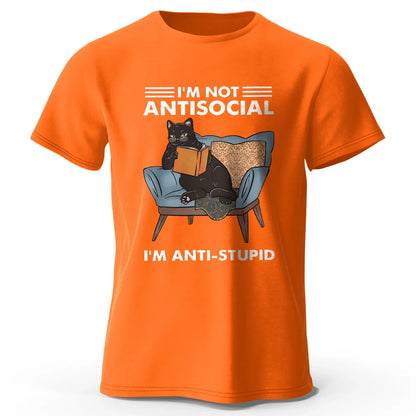 Men's I Am Not Anti Social Printed T-Shirt 100% Cotton Oversized Funny Cat Graphic Tees for Men Women Summer Tops