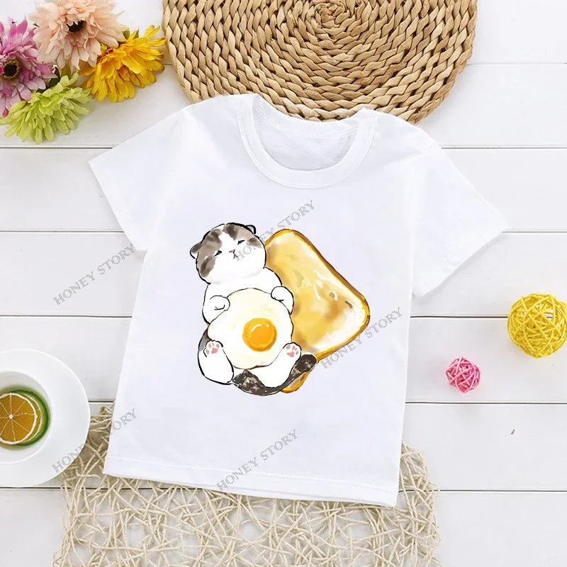 Cats Kids T Shirt Personalized Cartoon Cat Print Fashion Children's T-shirt Short Sleeve Children's Summer Boys Clothes Tops Tee