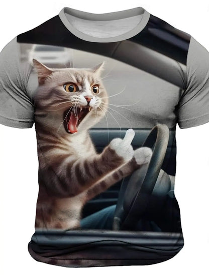 Funny Cat Tshirt For Men Graphic Short Sleeve T Shirts Harajuku Street Animal Personality Design 2025 Fashion Tee Tops Summer