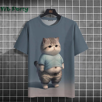 Cat Print T-shirts for Men Casual Short Sleeved Tee Oversized Mens Clothing Men's Funny T-shirt Animal Print Graphic T shirts