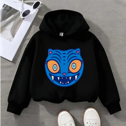 Kids' Sweatshirt Cute Blue Cat Face Print Toddler Pullover Long Sleeve Cotton Casual Top for Boys Girls 2-8Y