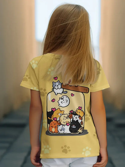 Kids Clothes Children's T-Shirt Girl Short Sleeve Top Cartoon Cat Kawaii Girls Summer Clothes Child T-Shirt  Children's Clothing